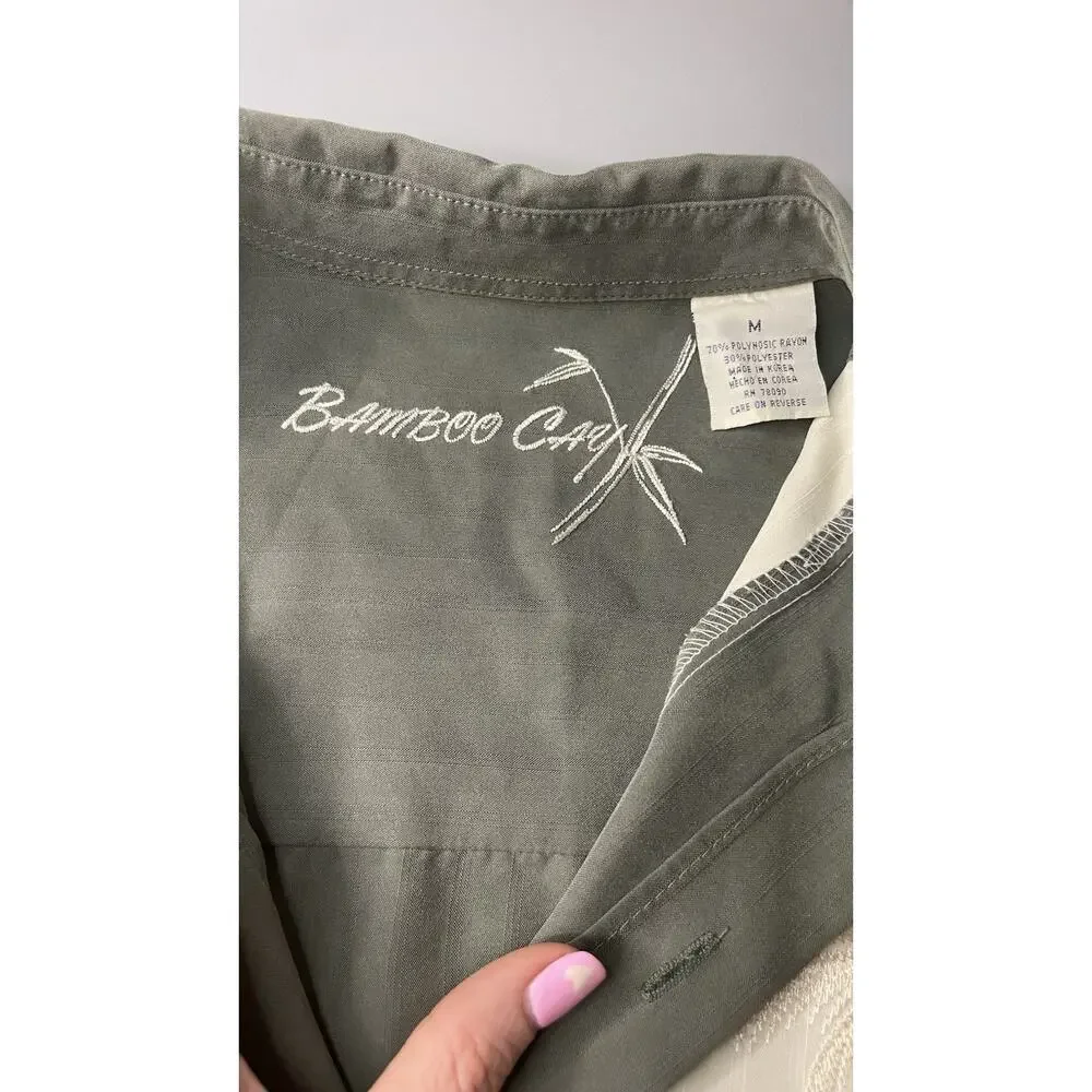 Bamboo Cay Hawaiian Bowling Embroidered Short Sleeve Button Up Shirt Green M - Picture 8 of 12